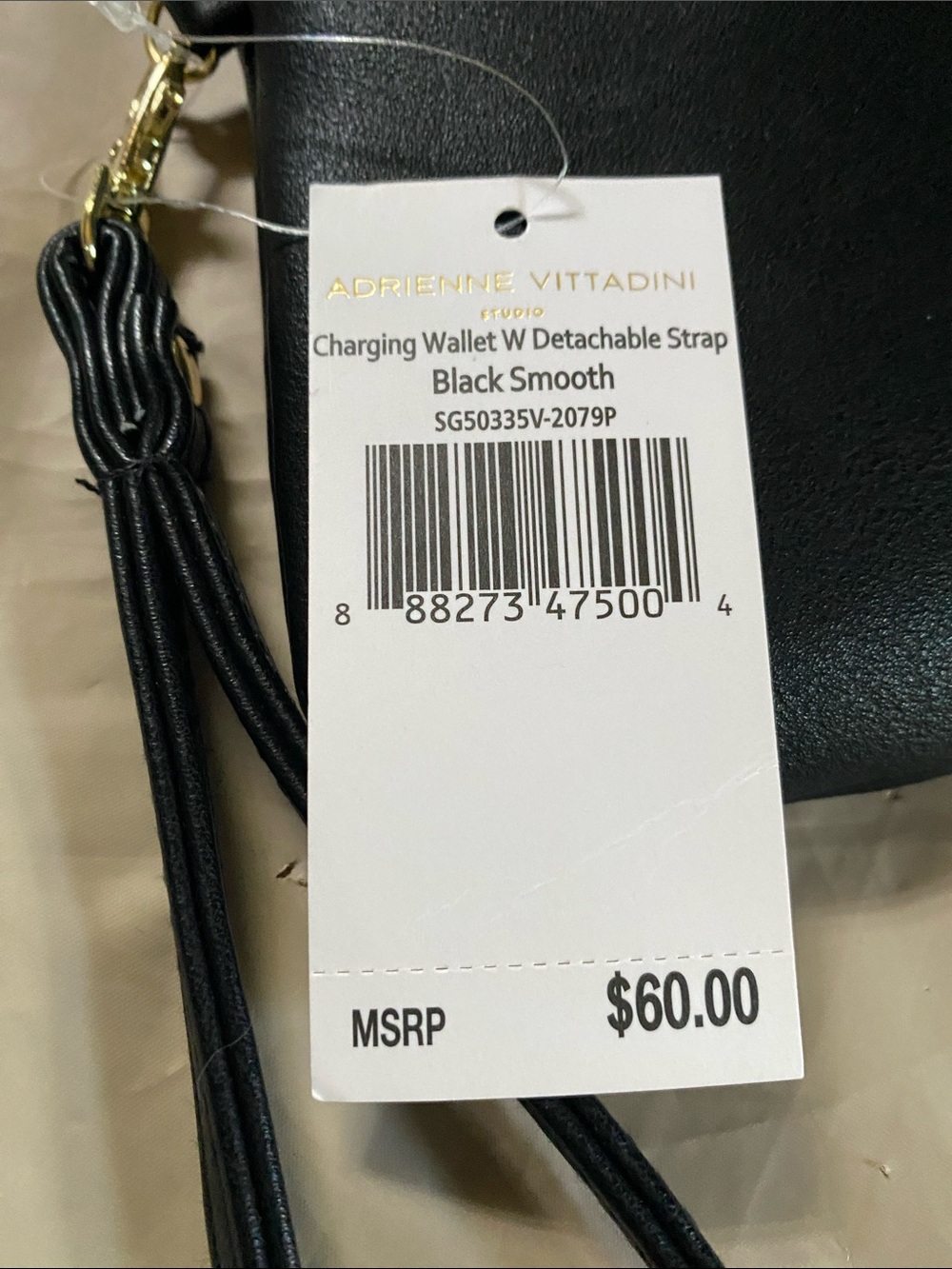 Adrienne Vittadini Black Smooth Charging Wallet with Detachable Strap